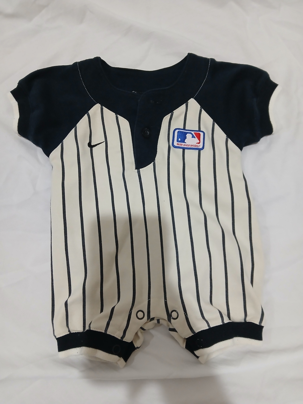 Nike Navy & White Pinstripe Baby One-Piece Romper
